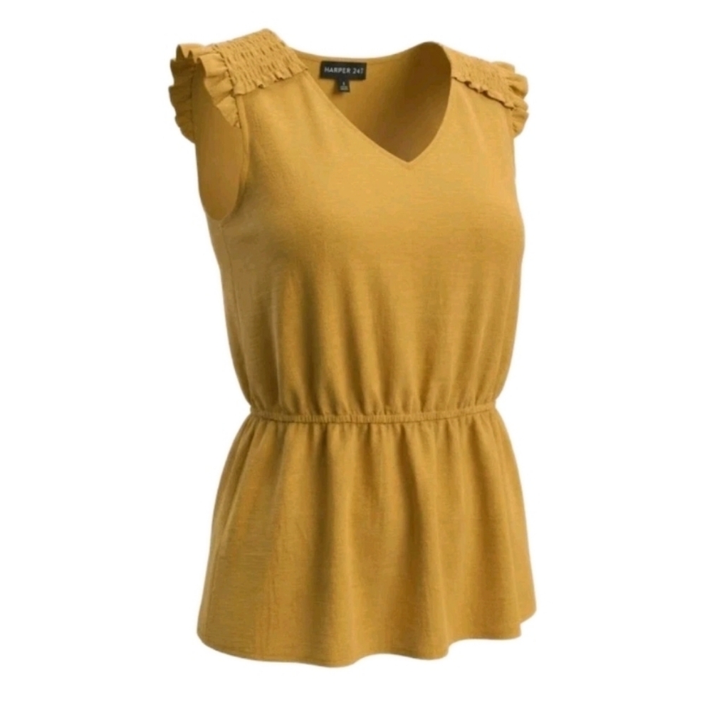 Harper 241 Women's Sleeveless Guaze Top Mustard Yellow Gold Size L Boho Hippie